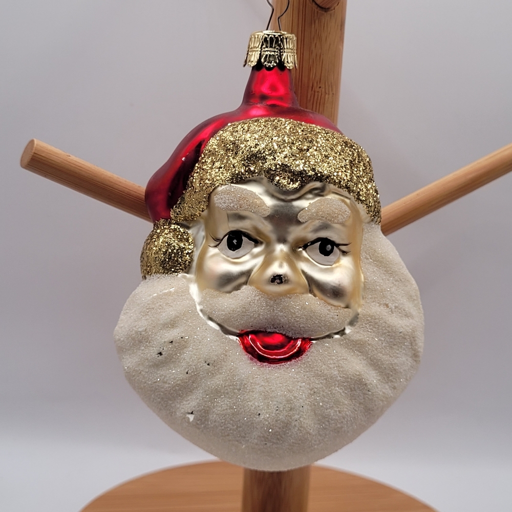 Vintage Mercury Blown Glass Santa Face Christmas Hanging Ornament Czech Republic